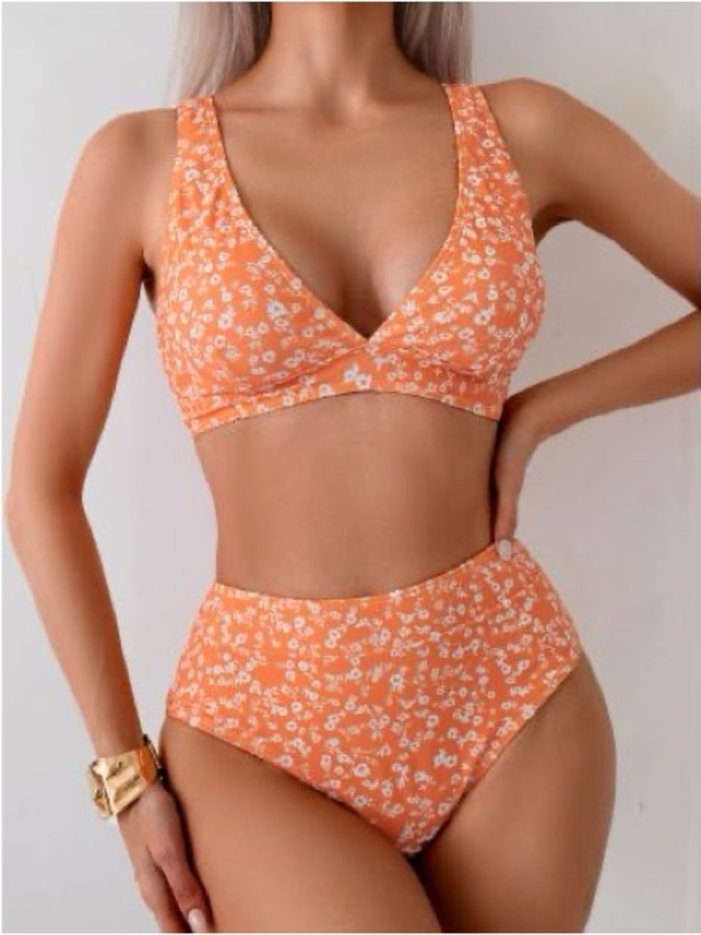 Orange Floral Two-Piece Bikini Set